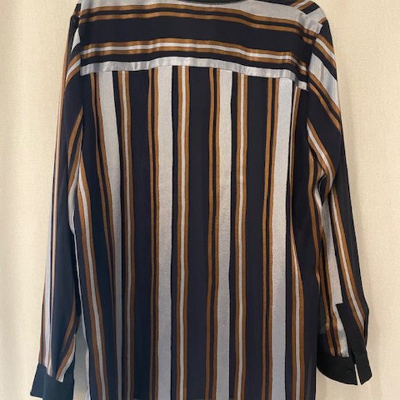 LAFAYETTE 148 LONG SLEEVE STRIPED BLOUSE -- NAVY BLUE - Picture 2 of 4